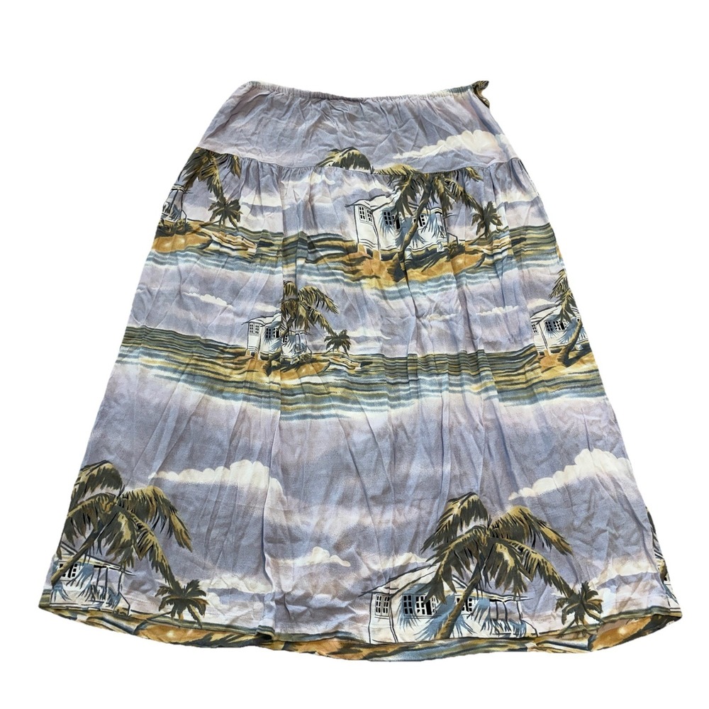 Tropical Print Midi Skirt in Light Blue
